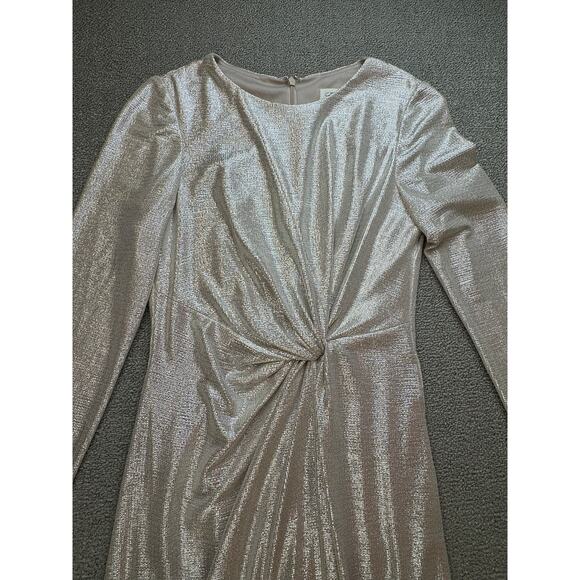 Eliza J Formal Dress Full Length Gown Twist Metallic Silver Sparkly Size 8 - Picture 6 of 13